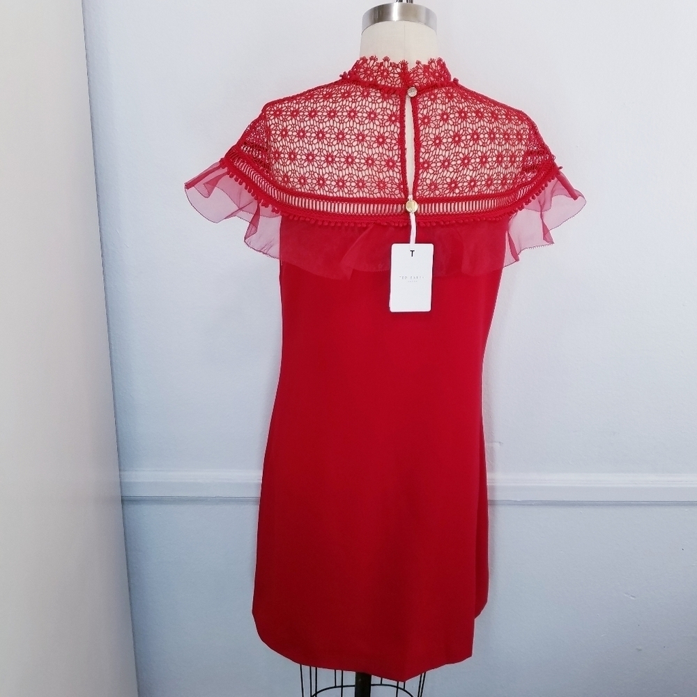 🌸 NEW‎ Ted Baker |Red Ruffle Shift Dress 6 - Picture 8 of 16
